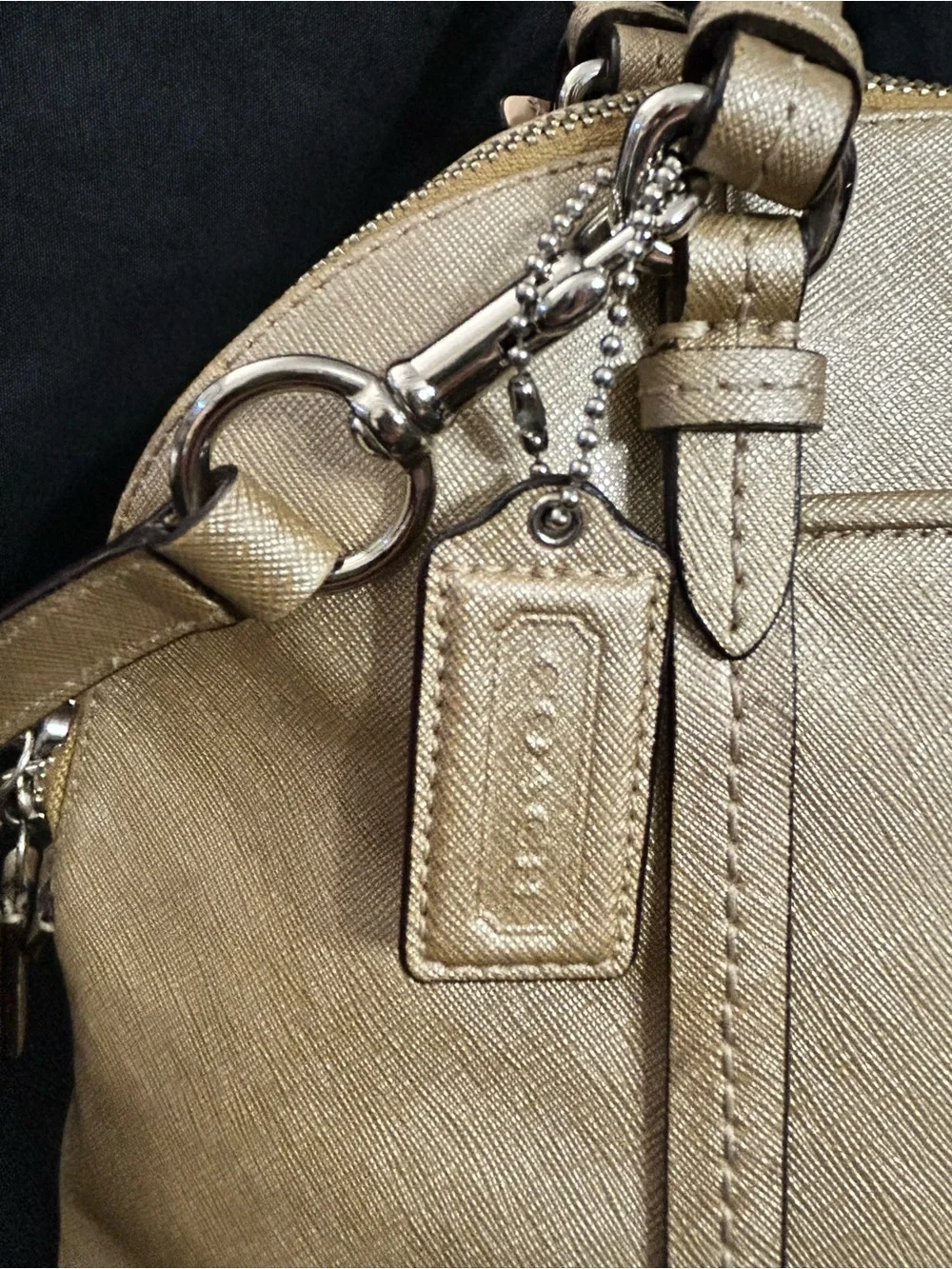 Coach Metallic Gold Dome Satchel with Crossbody Strap & Tassel